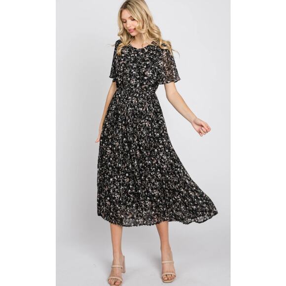 Baltic Born Dresses & Skirts - Baltic Born Belfast Pleated Midi Dress Size XL in Black Floral